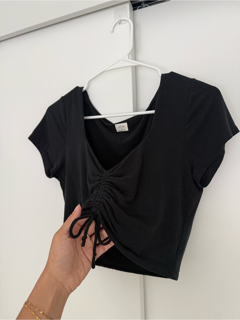 Wilfred Black Ruched Drawstring Crop Top